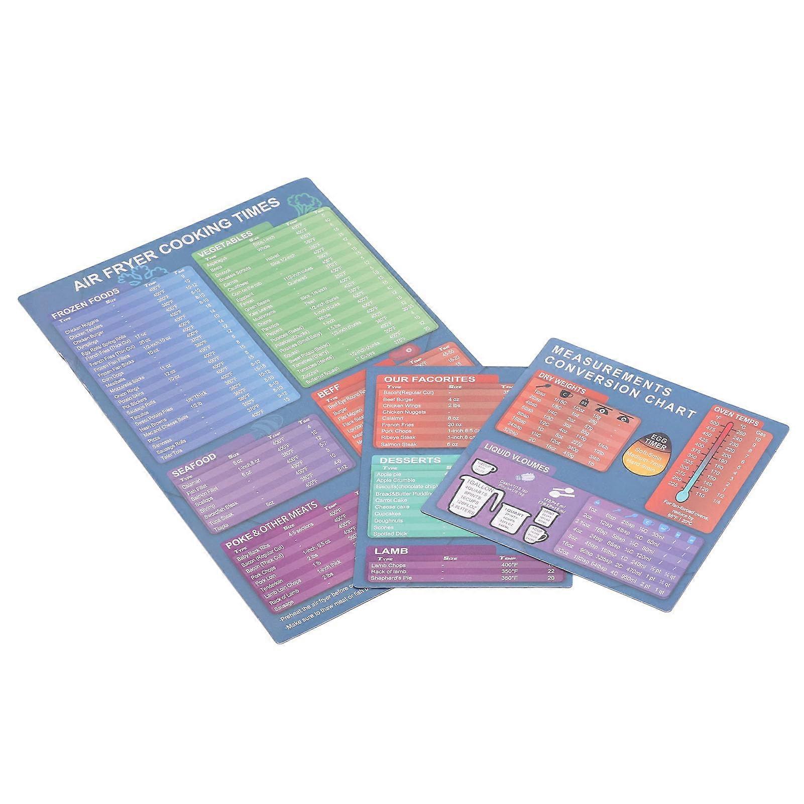 Magnetic Cooking Cheat Sheet Set with Clear Air Fryer and Pressure Cooker Time Charts