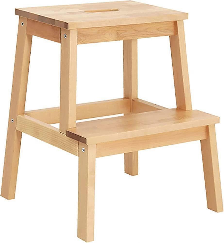 Folding Wooden Step Stool Ladder with Wide Oak Shelf for Kitchen, Indoor Use, Shoe Bench