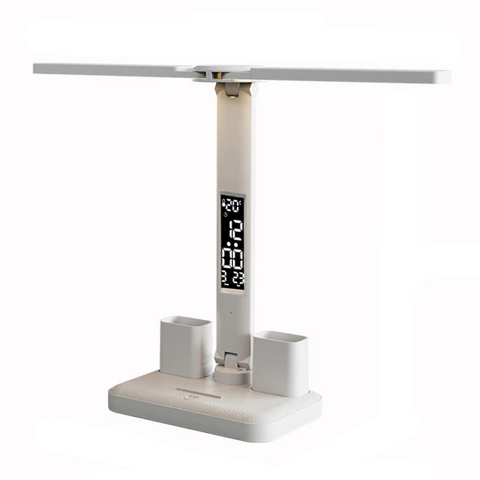 LED Clock Table Lamps USB Chargeable Dimmable Desk Light with 2 Pen Holders Led Clock Dispaly Reading Lamp Easy to Use Multicolor