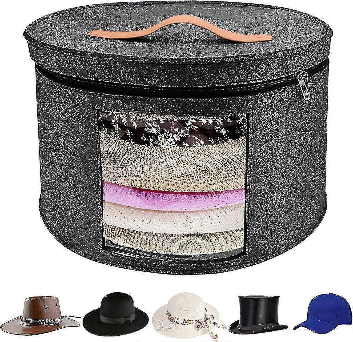 Foldable Round Hat Storage Box with Lid - Dustproof Organiser for Travel & Home