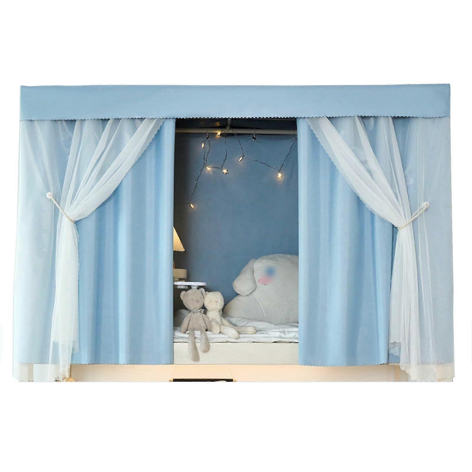 Bunk Bed Curtains Light Blocking Privacy Set for Dorms Full Coverage Easy Install Blue Yarn