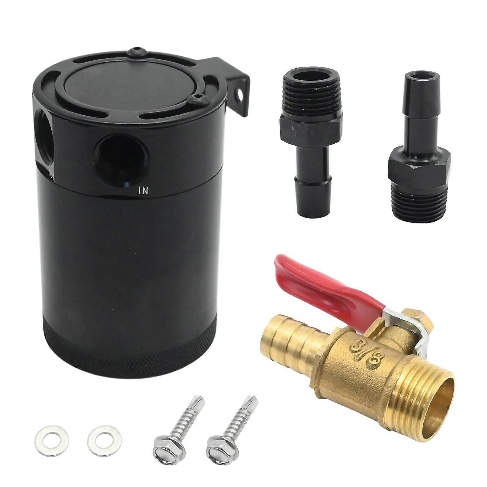 150ml Billet Aluminum Oil Catch Can Kit with 2 Port Air Oil Separator, Easy Drain Valve, Universal Fit for Engine Carbon Reduction
