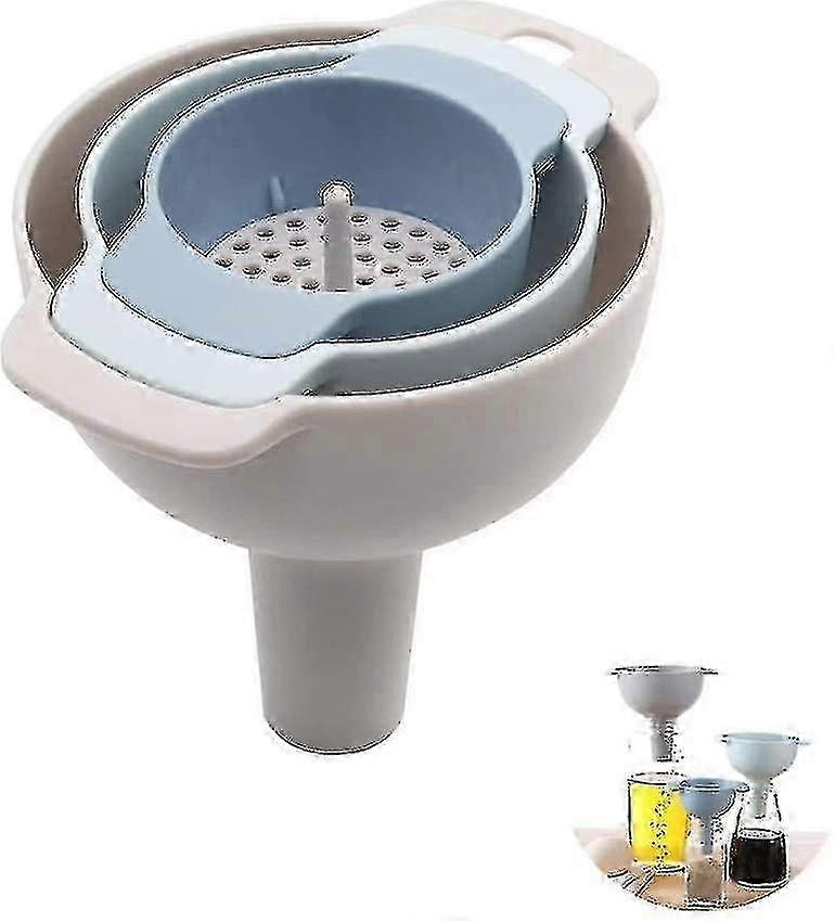 Multi-Use Plastic Funnel Set with Detachable Strainer compatible with Home Kitchen