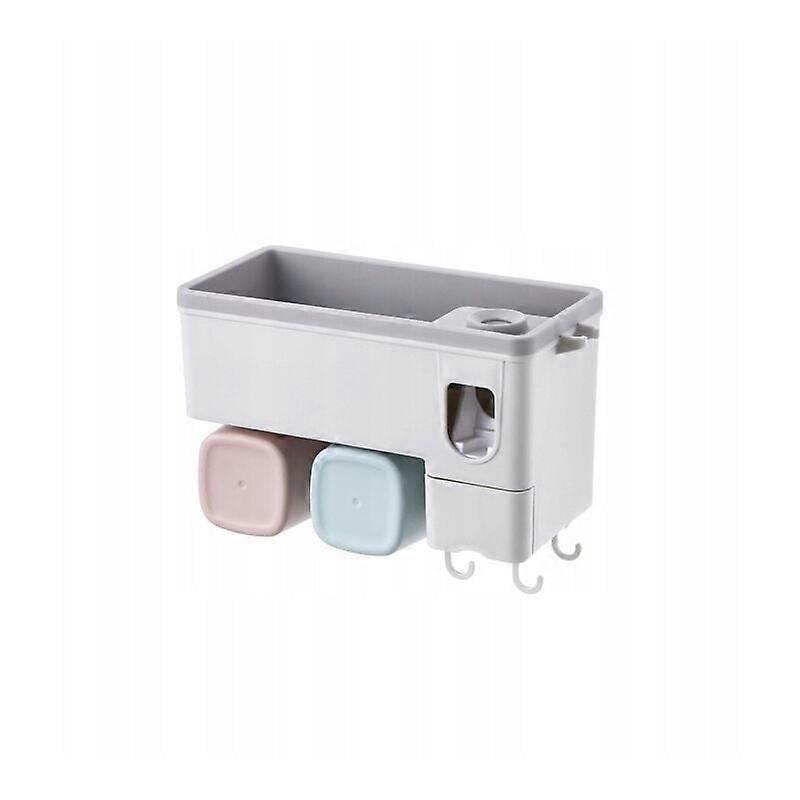 Bathroom Rack Wall Storage Box Automatic Toothpaste Squeezer White 2 Cups