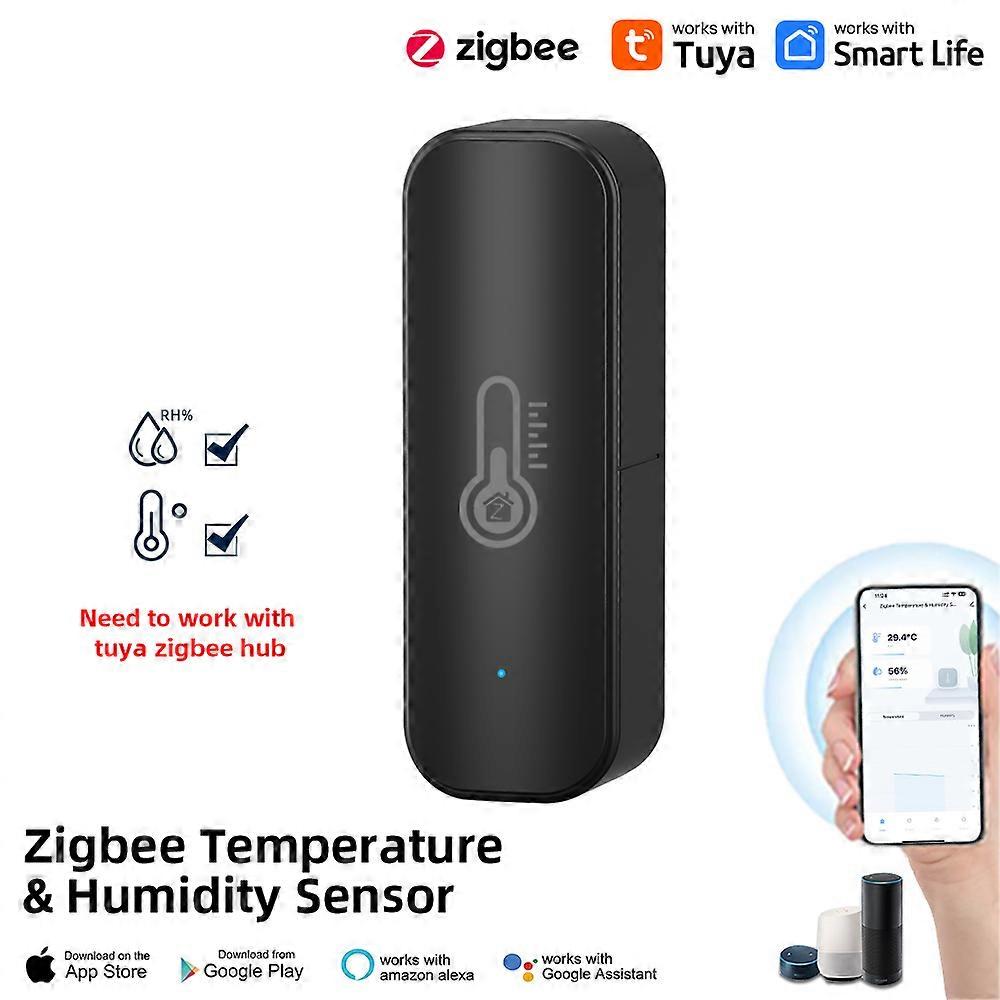 ZigBee Smart Temperature and Humidity Sensor Battery Powered Tuya ZigBee Smart Home Security Work With Alexa Google Home (black)