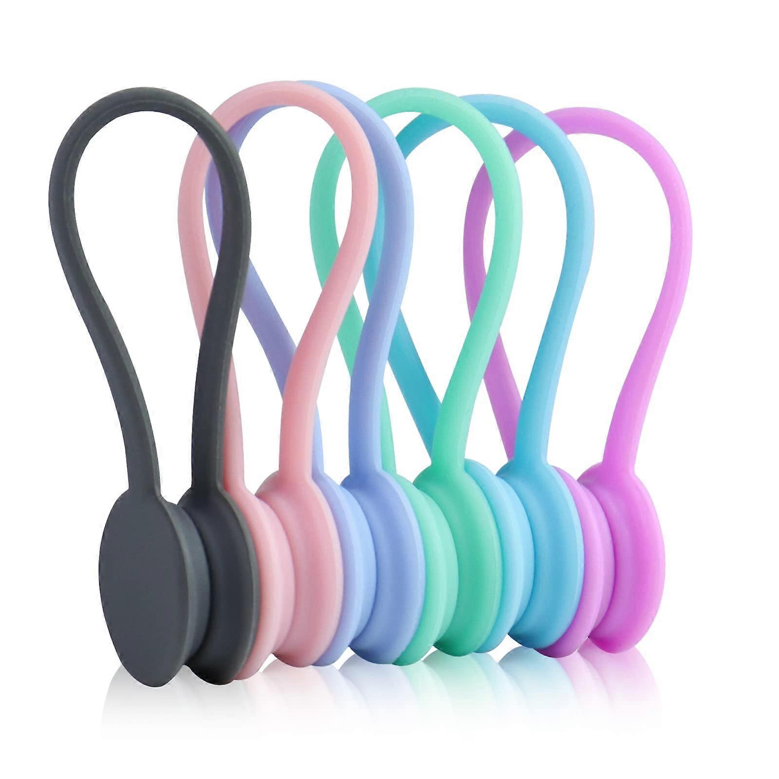 6 Pack Magnetic Silicone Cable Ties with ColorCoded Organizers for Cord Management and Clips