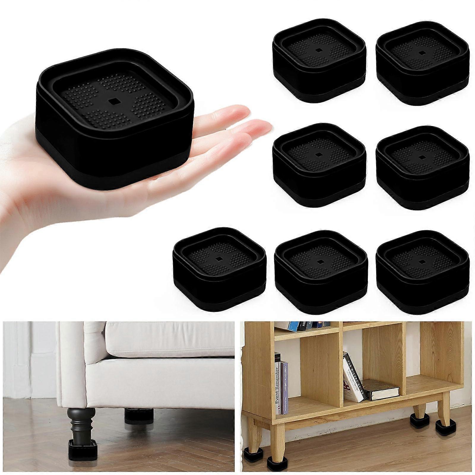 8 Pack Adjustable Furniture and Bed Risers with Stackable Height, NonSlip Base, Floor Protection, Black