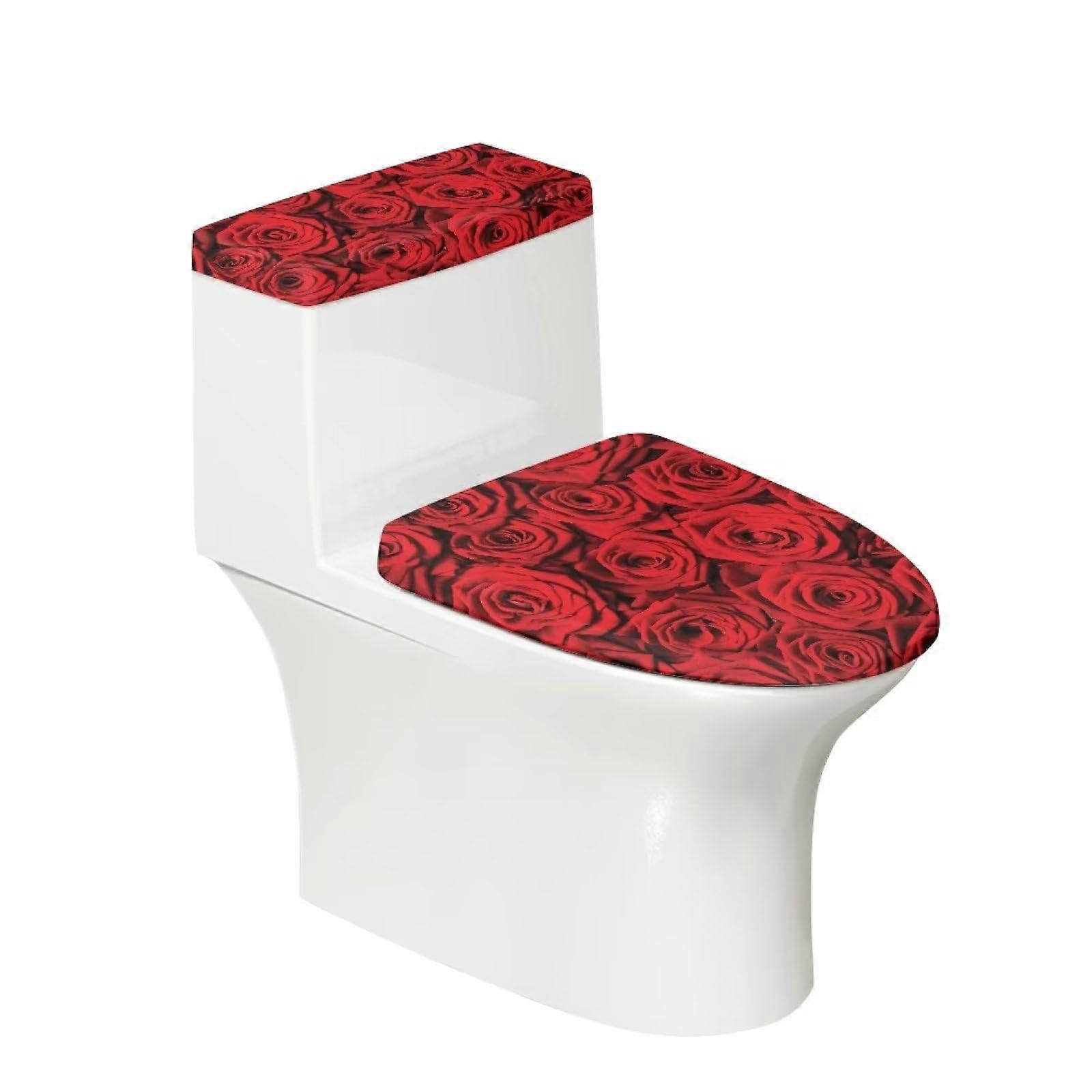 Toilet Lid Cover and Tank Set, Elastic Edge Waterproof Polyester, Fits Round and Elongated Toilets