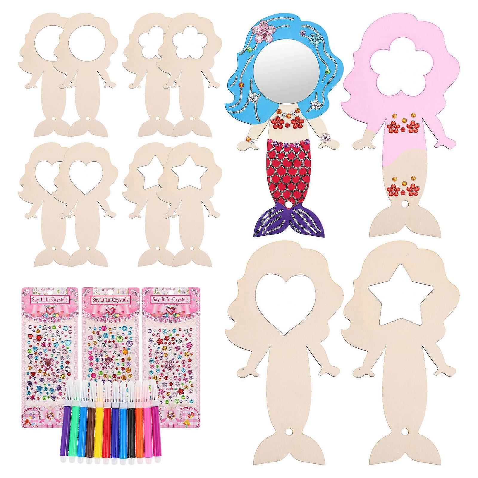 Mermaid DIY Set Hand Mirrors for Kids Playing 2Sets with Brushes