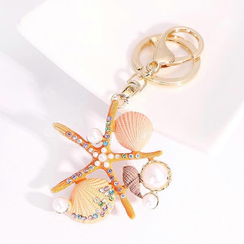 New Starfish Keychain Women/Girl's Handbag Scallop Pearl Pendant Key Ring Keyfob