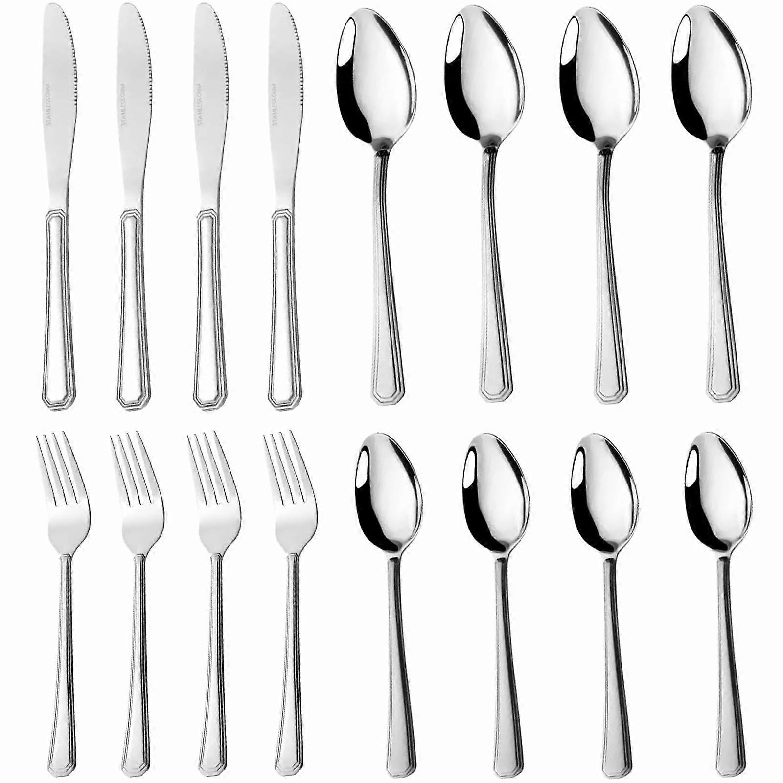 16Piece Stainless Steel Silverware Set for 4, RustResistant Flatware with Modern Sleek Design