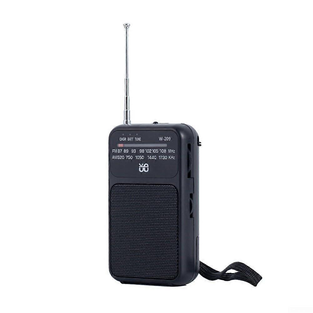 MultiBand AM FM Radio Compact Rechargeable Radio With BuiltIn Flashlight Portable FM Digital Radio Black Power Options