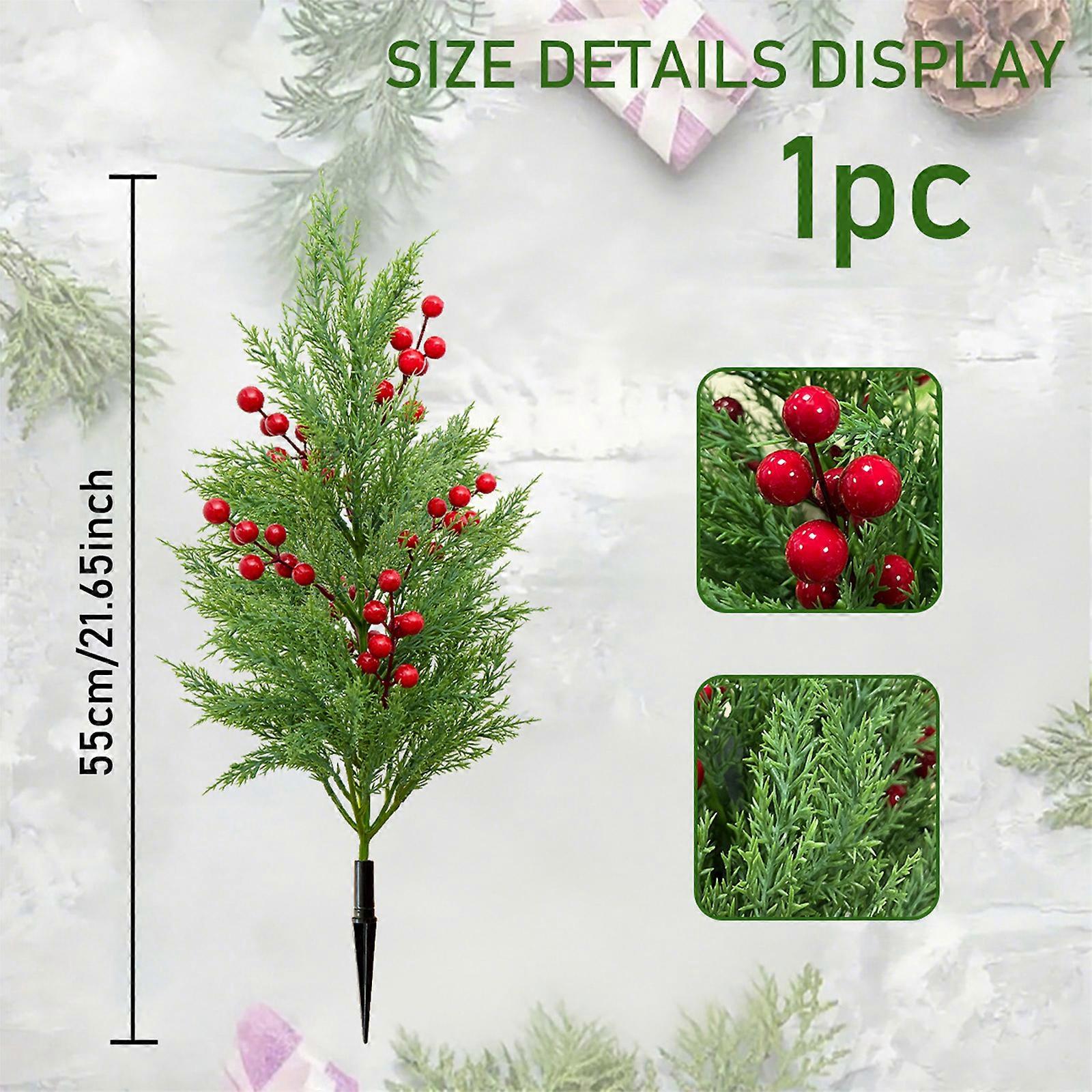 21.65in Christmas Tree With Spike Artificial Needles Xmas Tree Stake With With Cones And Berries Fake Green Planter Bushes Faux