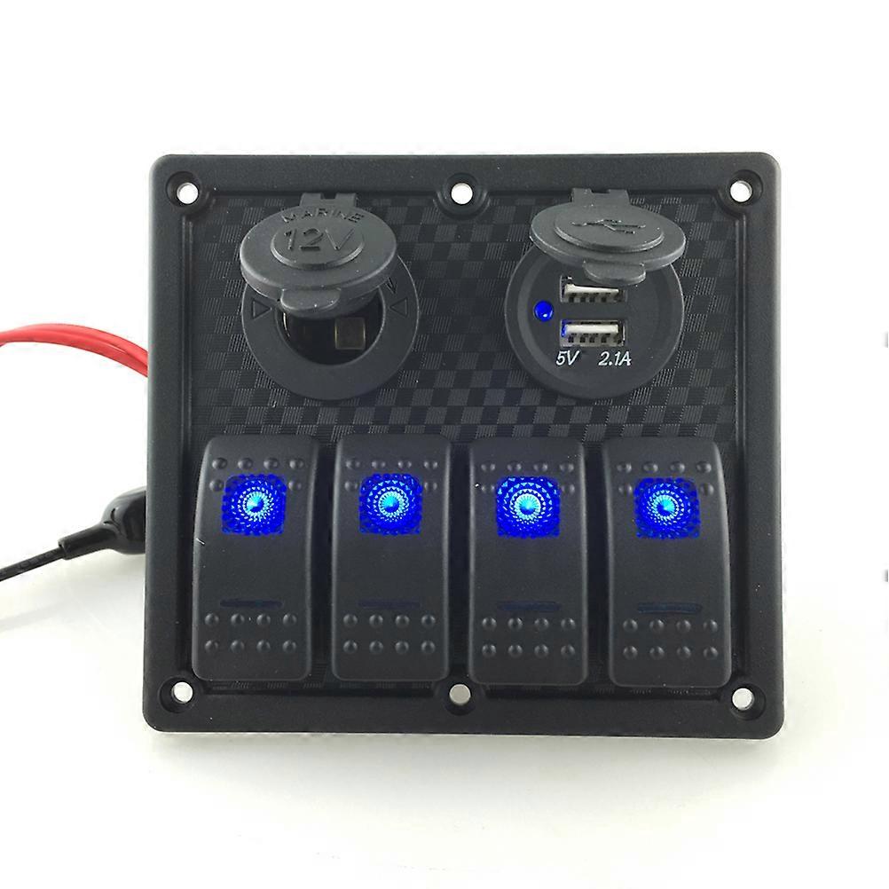 Panel with Power Socket and USB for 3Pcs 12V-24V Dc Blue Use