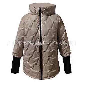Autumn/Winter Hooded Embossed Loose Long-Sleeved Patchwork Jacket/Coat for Women