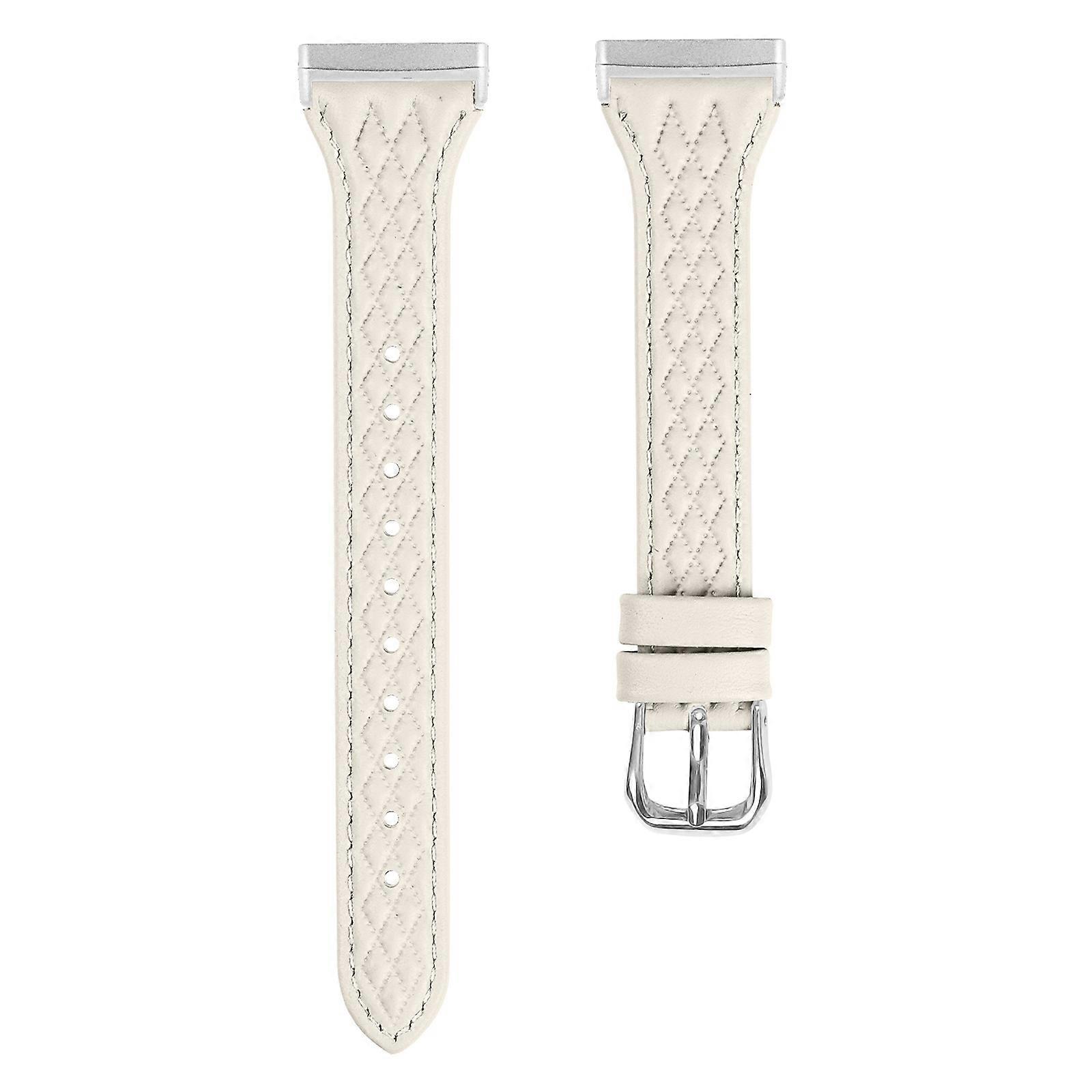 For Fitbit Versa 3/Sense Top-layer Cow Leather Rhombus Design Watch Strap