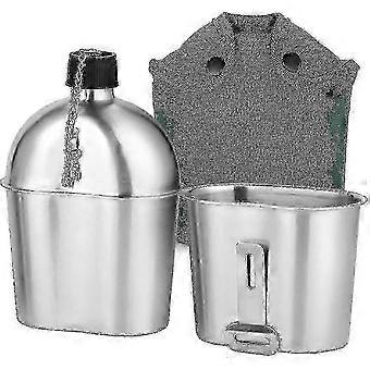 Military Canteen Kit 2pcs 1000ml 600ml Stainless Steel Military Canteen Cup Set With Cover Bag For Outdoor Camping Hiking Backpacking 25-26