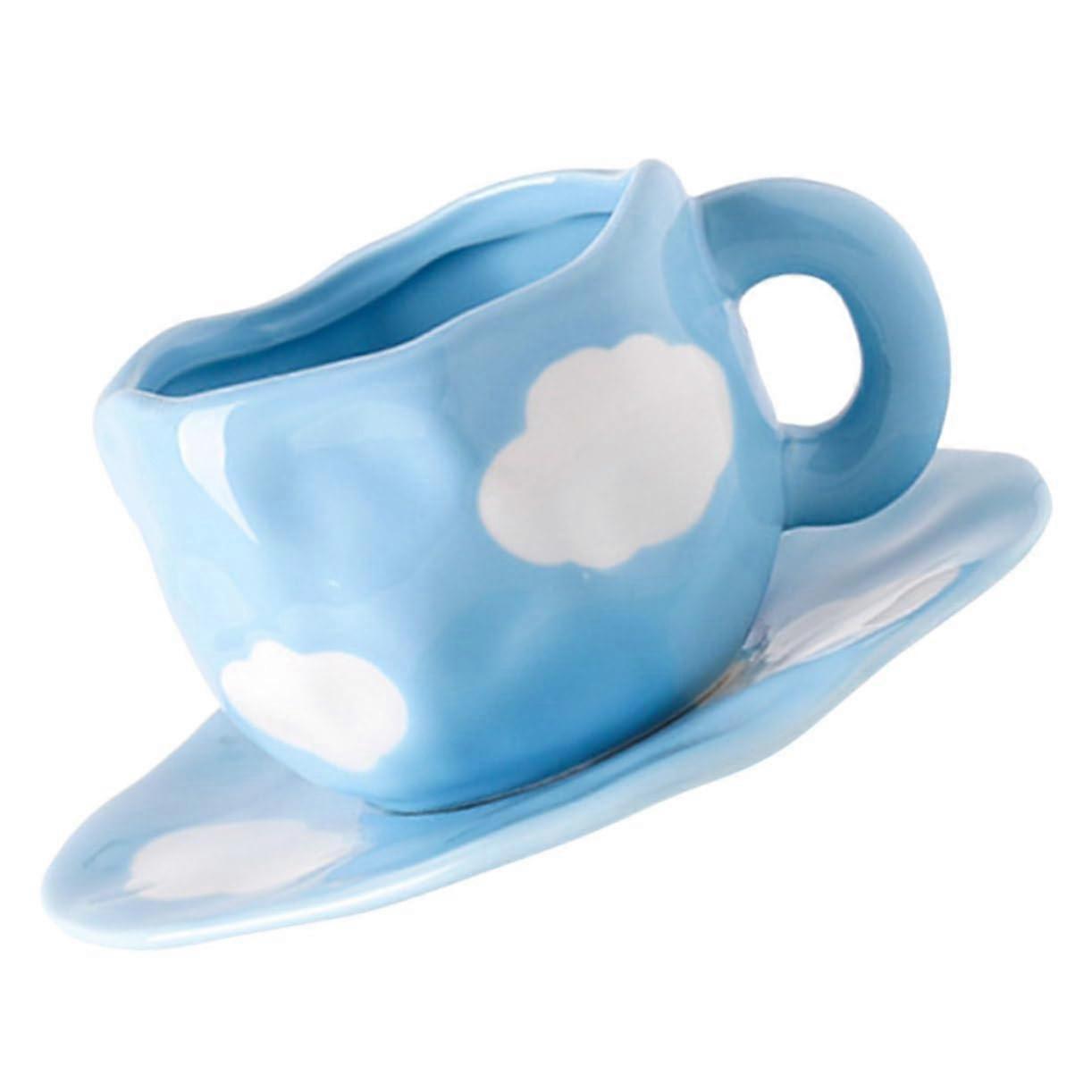 Ceramic Coffee Mug with Handle Cute Cloud Pattern HeatResistant Retro Style for Hot Drinks