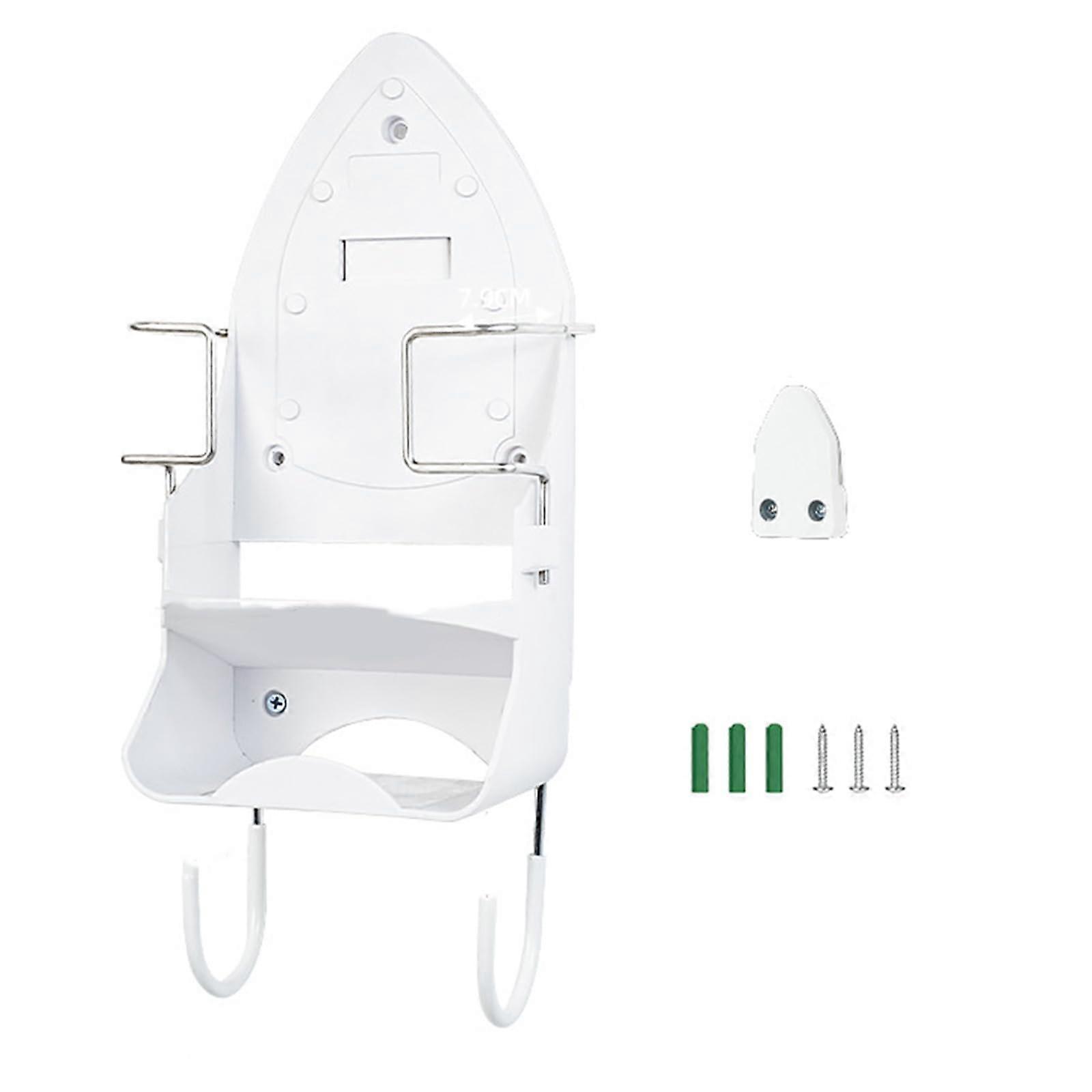 Wall Mounted Iron Board Holder with Hooks, Rust Resistant Laundry Room Organizer Rack White