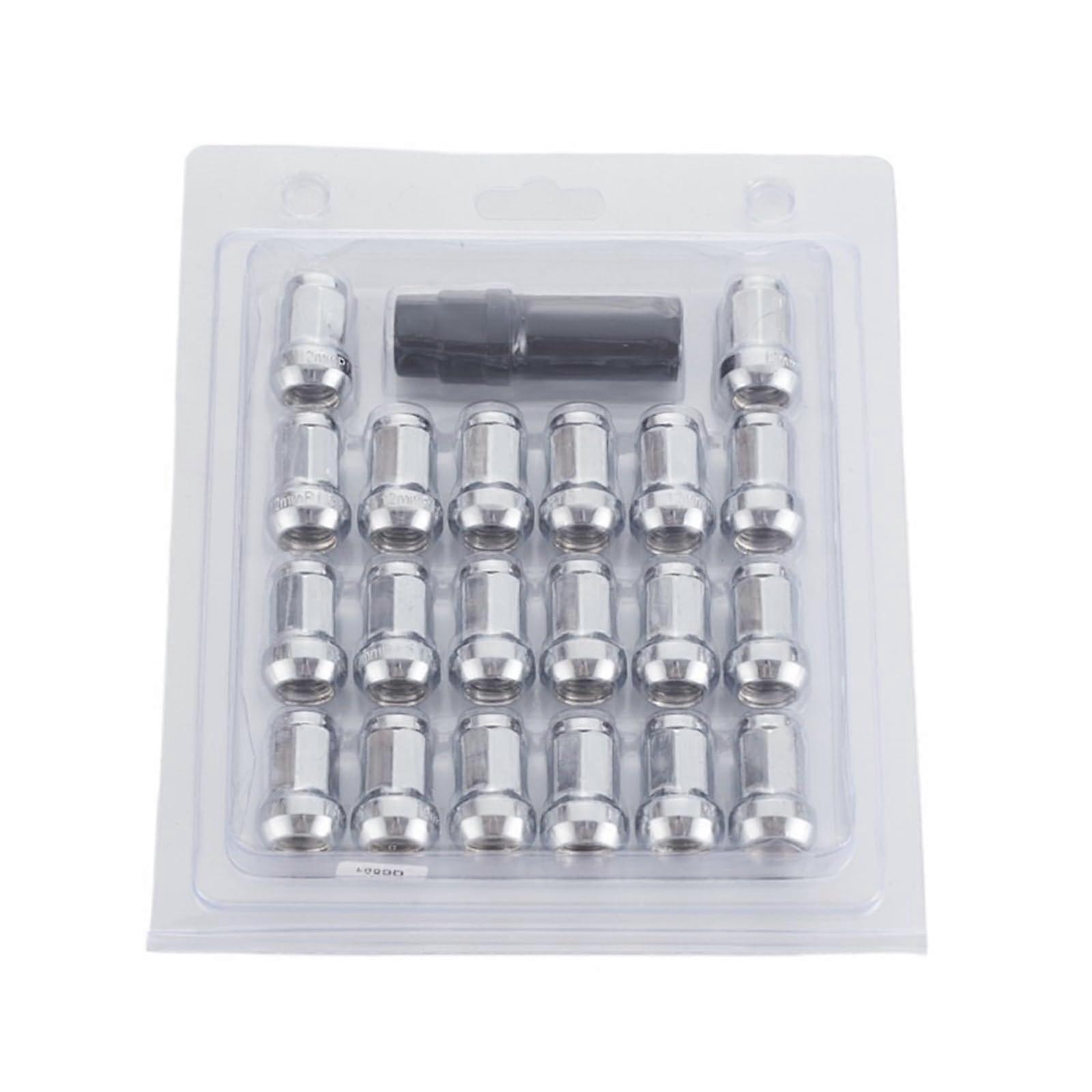 32mm Silver Wheel Lug Nuts Set M12x1.25 M12x1.5 with Dual Hex Socket Key 20pcs