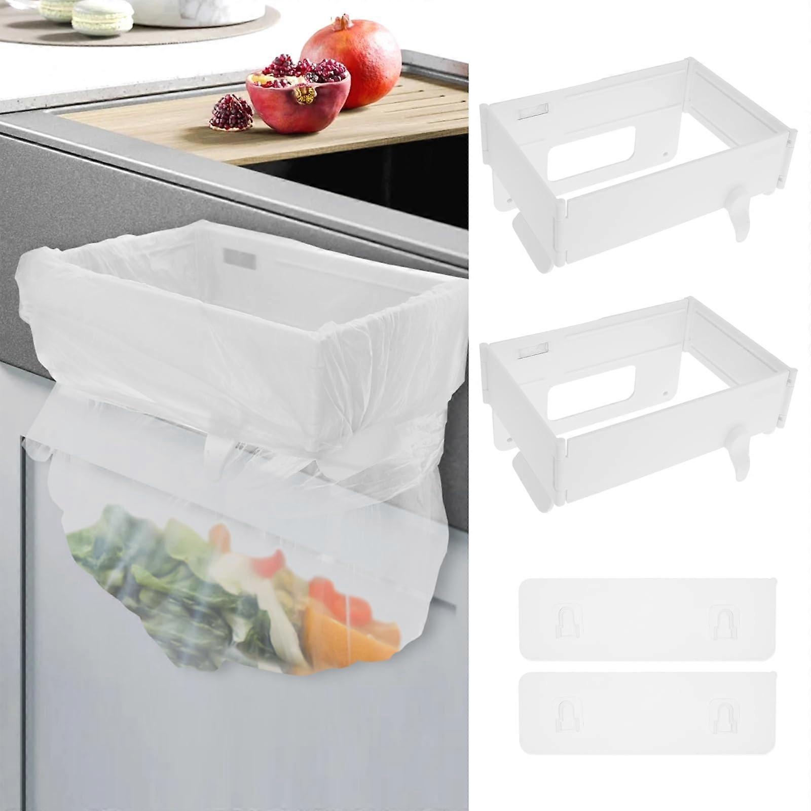 Hanging Trash Bag Holder 2pcs Foldable Under Sink Rack for Kitchen Cabinets Doors Cupboards