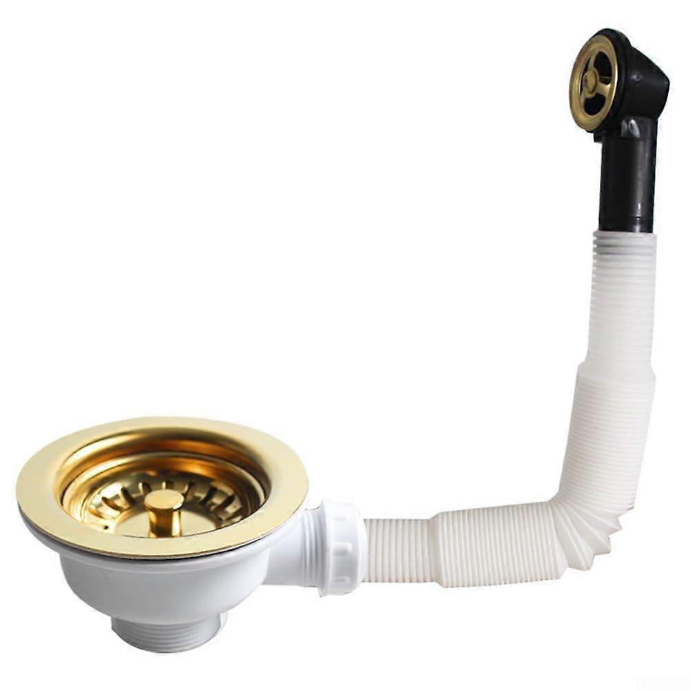 Gold Plated Kitchen Sink Strainer 114mm with Overflow Prevention and Durable Construction