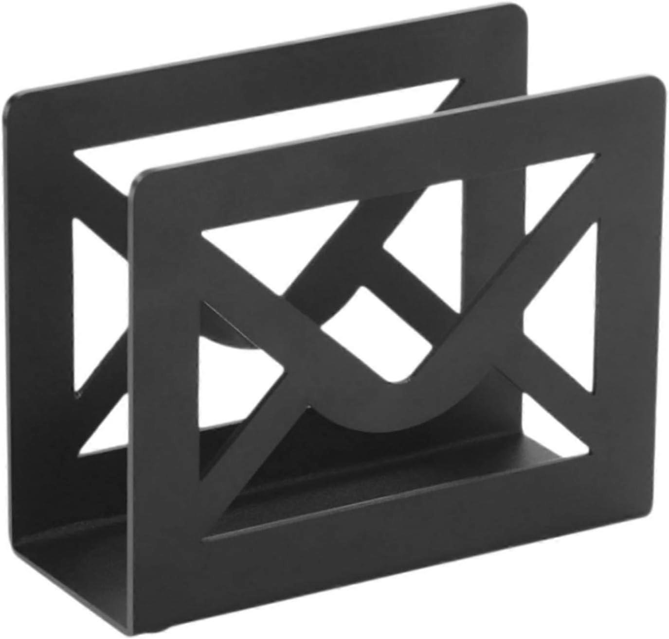 Modern Black Metal Mail Holder Organizer with Cutout Mail Lettering Design, Office Desktop Envelope Document Storage Rack