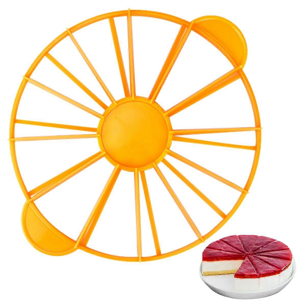 Cake Divider and Portion Cutter Tool with DualSided Guide for 10 or 12 Even Slices, Orange