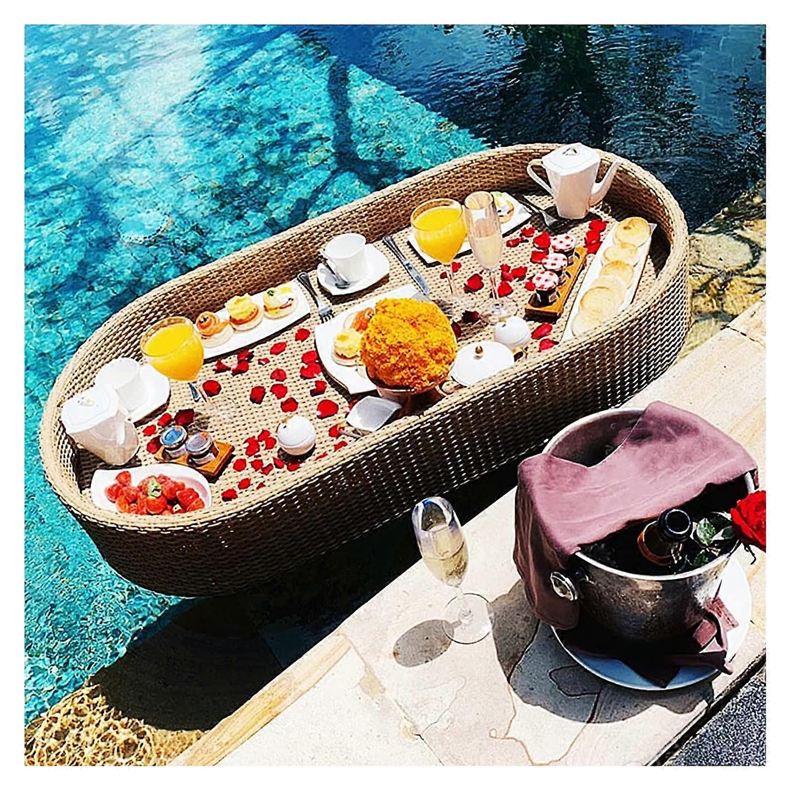 Luxury Rattan Floating Pool Tray for Drinks, Snacks and Stylish Poolside Serving