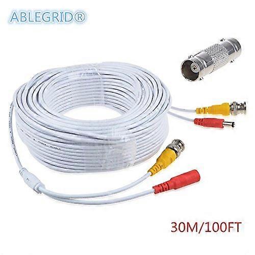 100ft White CCTV Security Camera BNC Video Power Cable for Defender with Extended Coverage