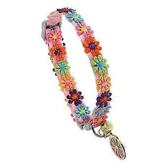 Verstelbare halsband voor huisdieren met kleurrijke kanten bloemen.