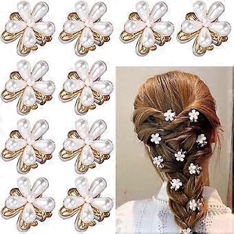 10 kleine Perlen, Haarspangen mit Blumenmotiv, Haaraccessoires für Damen [MI]
