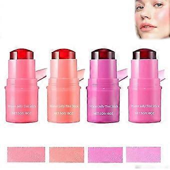 Cooling Water Jelly Tint Stick, 2-in-1 Transparent Lip & Cheek Color, Milk Makeup Jelly Lip Tint Blush - Buildable Water Color Finish 4 colors