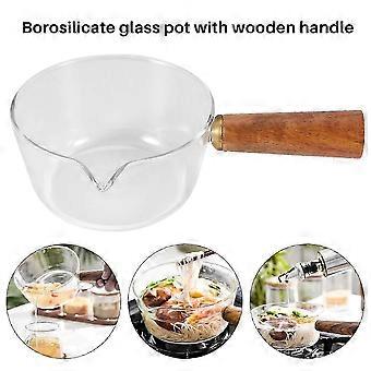 Glass Milk Pot with Wooden Handle 400Ml Cooking Pot compatible with Salad Noodles Gas Stove Cookware