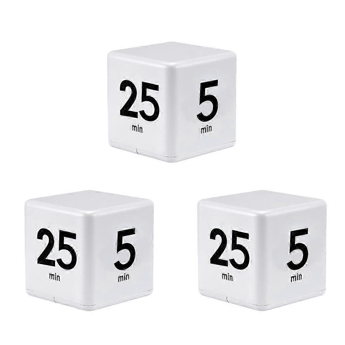 Square Flip Timer 3-Pack, Motion Sensor, 4 Preset Times 25 5 45 15, LCD Display, White for Pomodoro Cooking