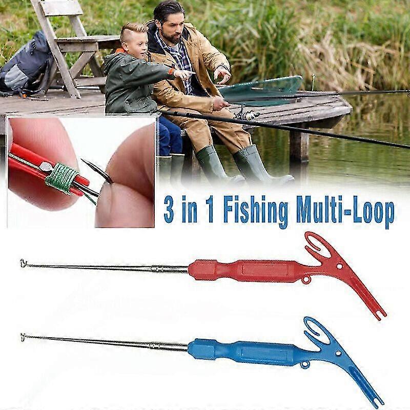 Pen Shape Hook Remover Quick Knot Tying Tool 3 En 1 Pêche Multi Loop Knot - Bleu