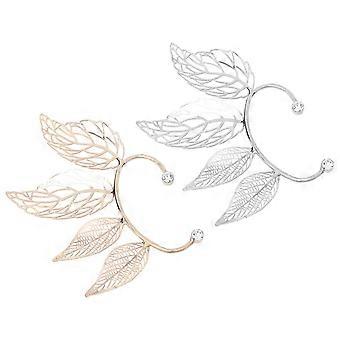 2pcs Leaf Gold Silver Earcuffs Earrings Elf Ears Cosplay Clip Ons Earrings Cartilage Ear Clips For Women Teen Girls Halloween Party Supplies
