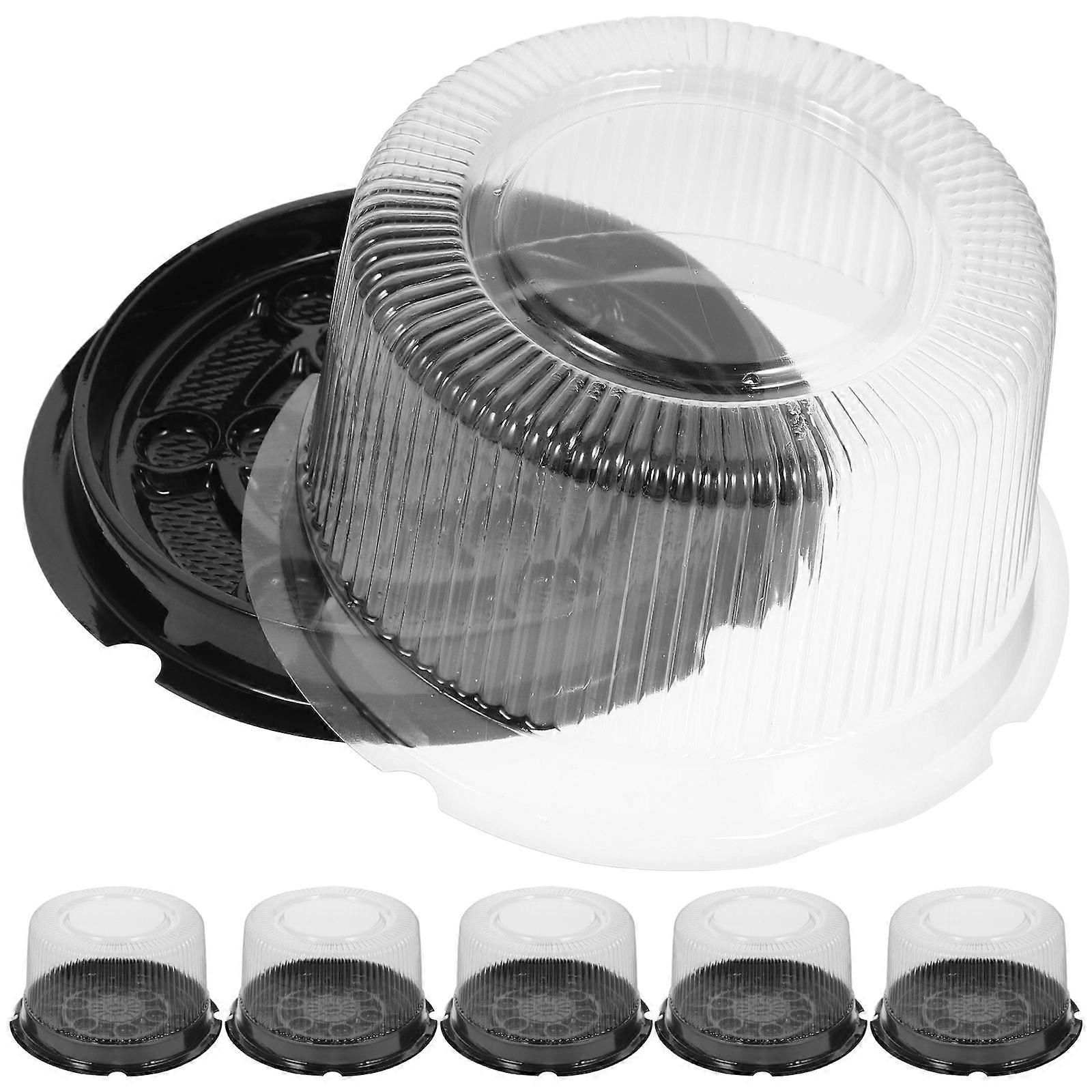 1 Set Bakery Round Shape Plastic Cake Boxes Cheese Mousse Packing Boxes (Black)