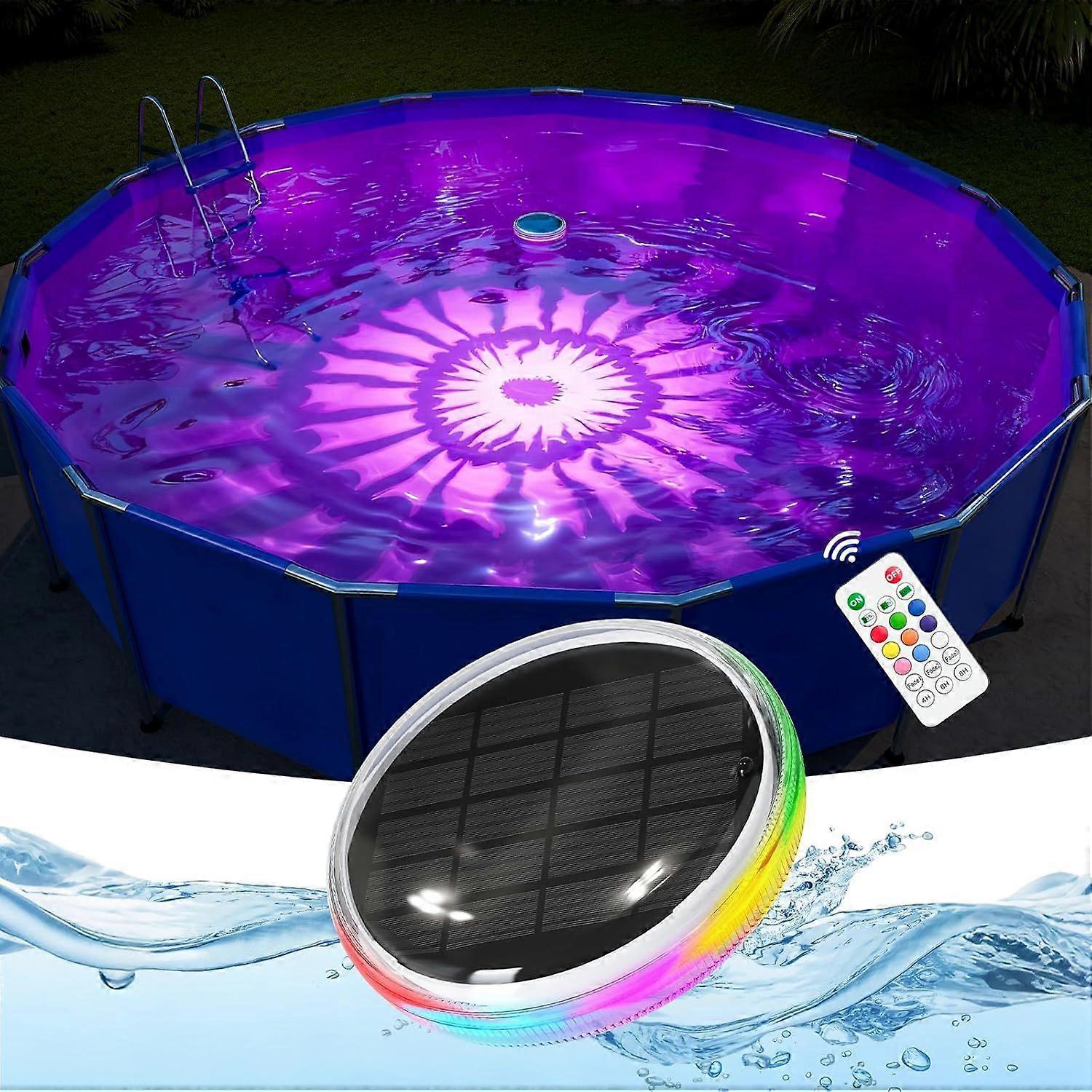 Solar-powered floating multi-color pool light with remote control timer,