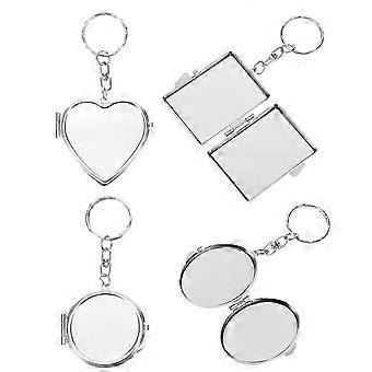 4Pcs Pocket Mirror Keyring Creative Shape Cosmetic Mirror Metal Folding Mirror Pendant