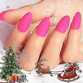 Matte Pink Stiletto Press-On Nails, Long Almond Shape, 24 Pcs for Salon Manicure