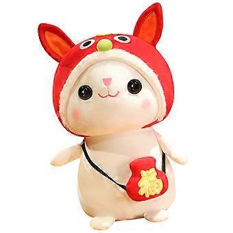 Stuffed Rabbit Doll Rabbit Plush Toy for Kid Playing Red Plush Material