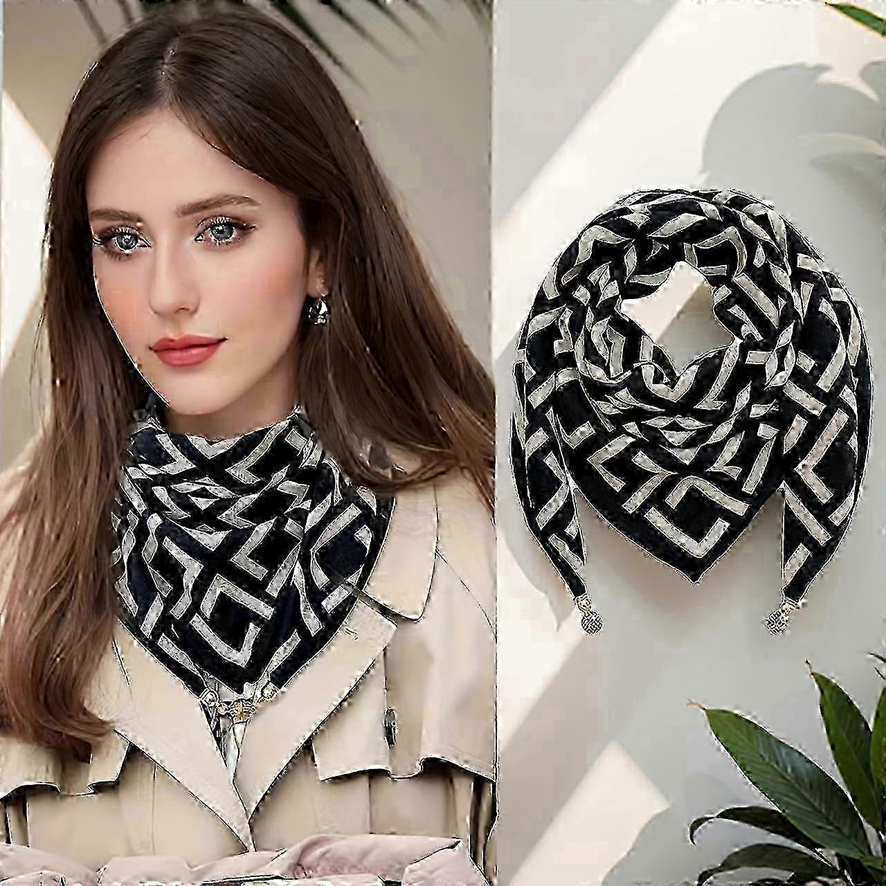 Magnetic Triangle Scarf Striped Polyester Fabric