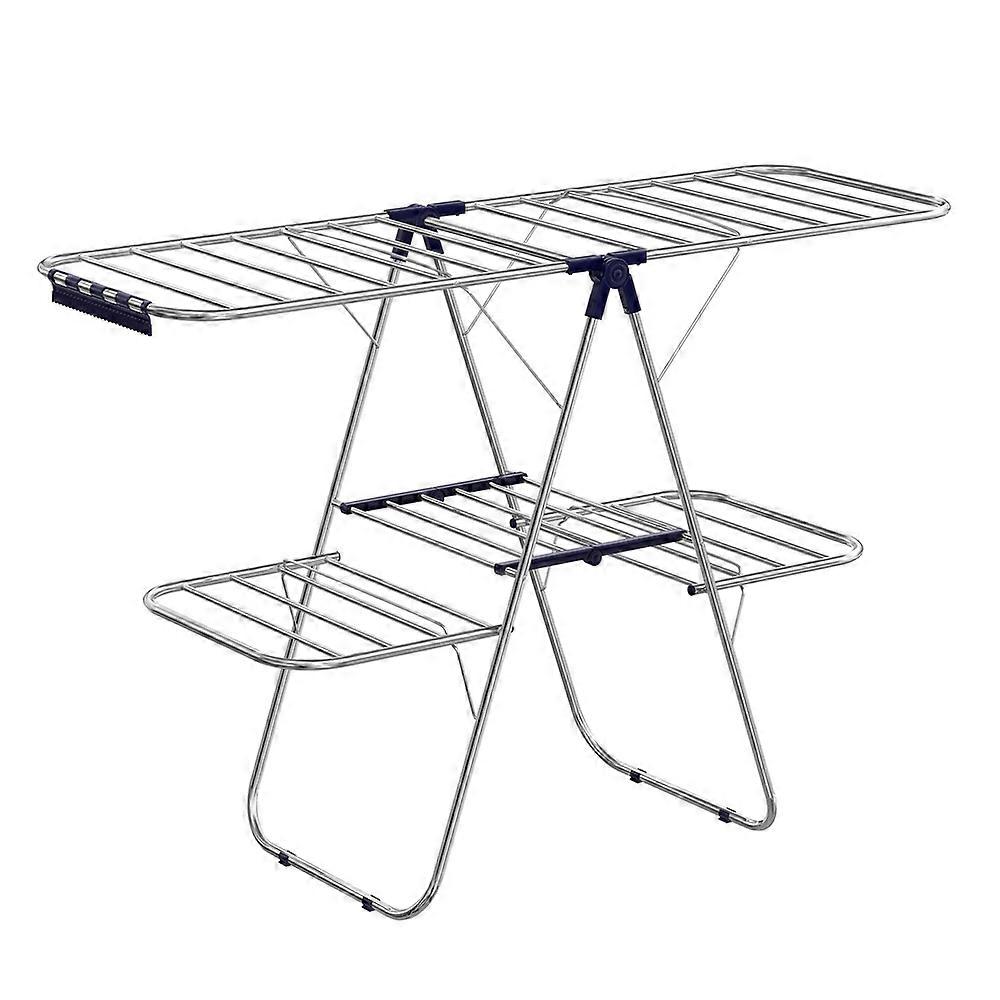 Foldable 2-Level Clothes Drying Rack with Height-Adjustab