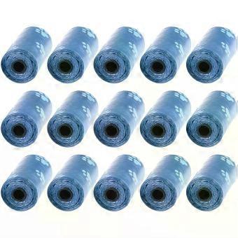 Blue Paw Print PET Waste Bags 15 Rolls Easy Tear PE