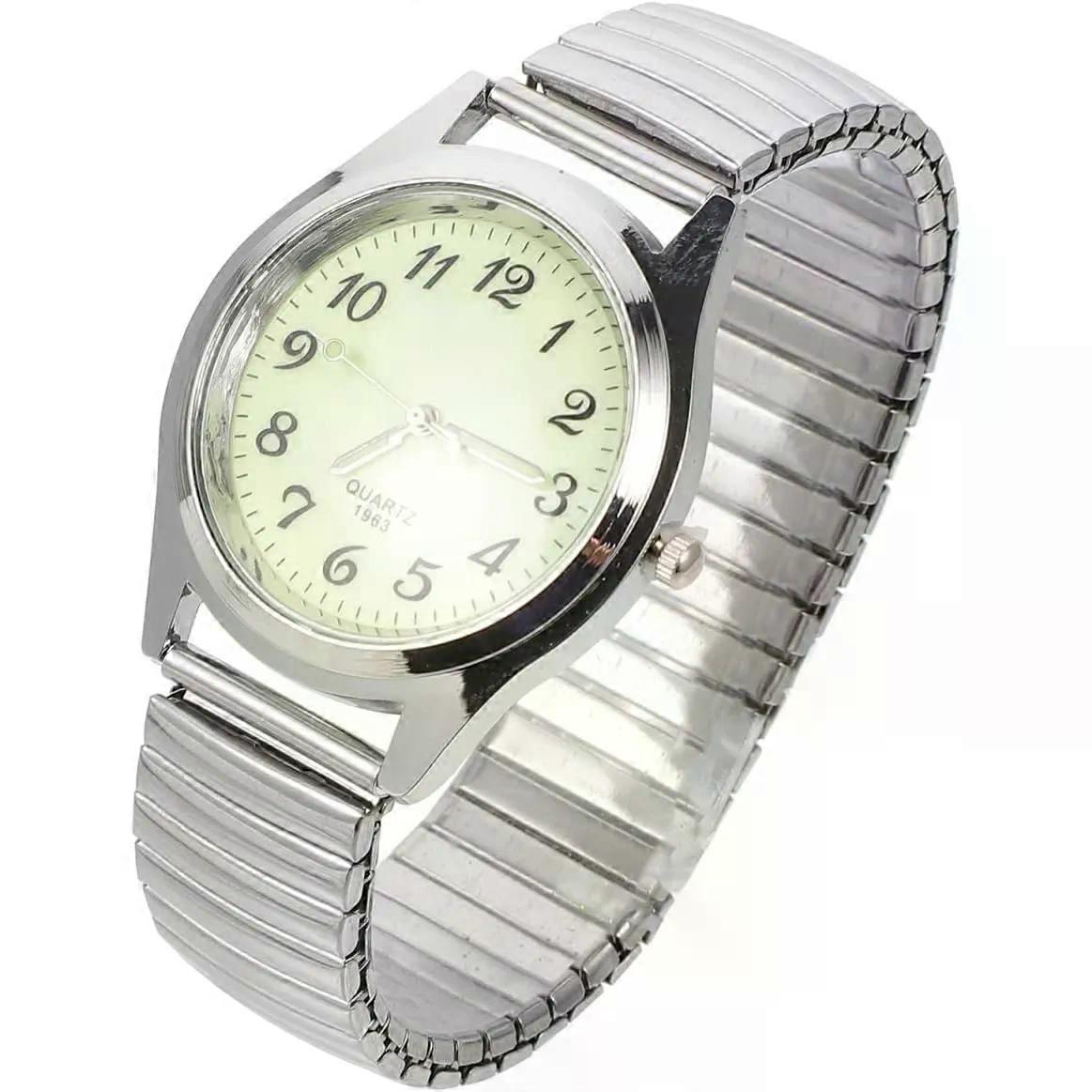 Elastic Band Mechanical Watch for Elderly Men Silver