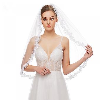 Bridal Veil 35.43IN Single Layer Bridal Veil With Metal Hair Comb Eyelash Lace Bridal Simple Veil_HMY207