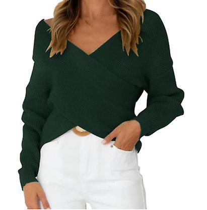 2023 Women's Long-sleeved V-neck Sweater 2023 Spring And Autumn Cross Front Plain Casual Loose Pullover Sweater For Ladies