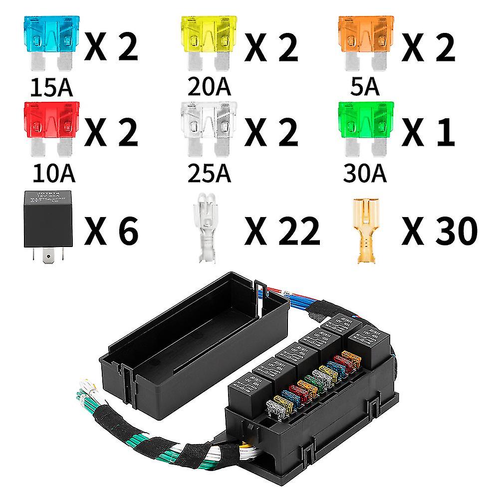 Hywell Relay Box Prewired Fuse And Relay Box With 6pcs 5 Pin Relays