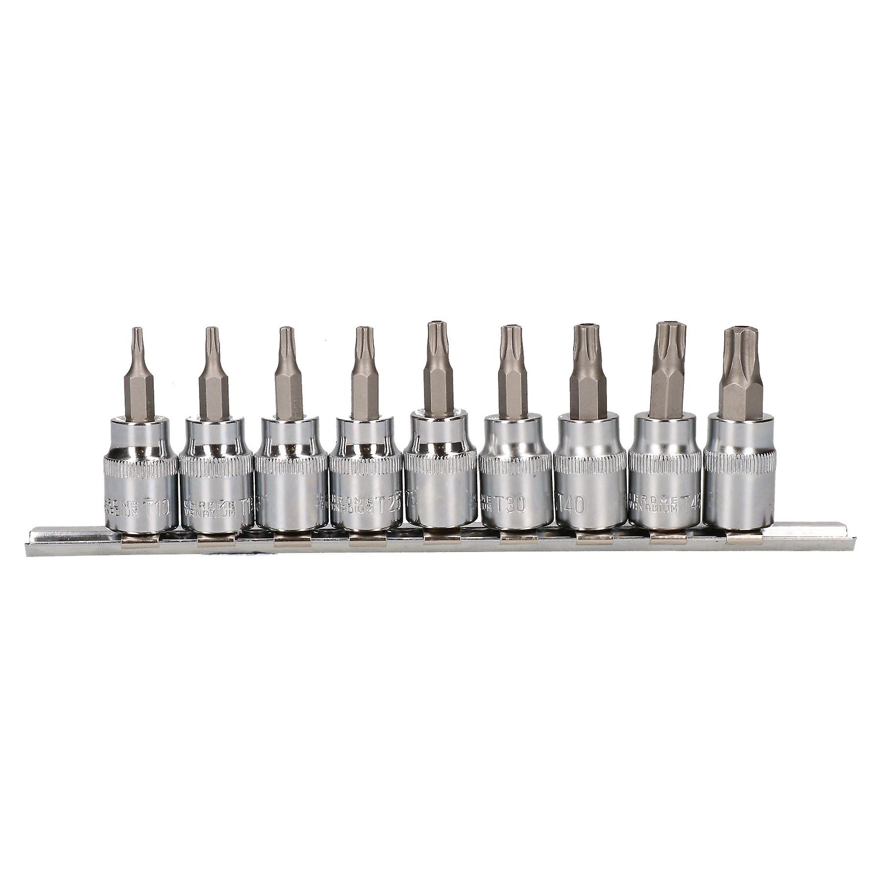 5 Sided Torx Plus Security Bit Sockets TPS10 - TPS50 3/8" Drive 9pc Set On Rail